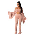 Popular Sexy off Shoulder Women Clothing Puff Sleeve Stacked Pants Two Piece Set